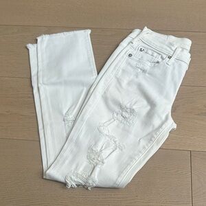 Cora Elegant White Distressed Mid Rise Straight Leg Jeans